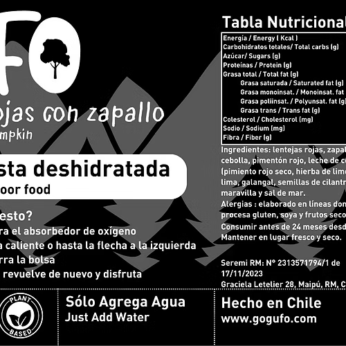 Comida Liofilizada Lentejas Rojas con Zapallo