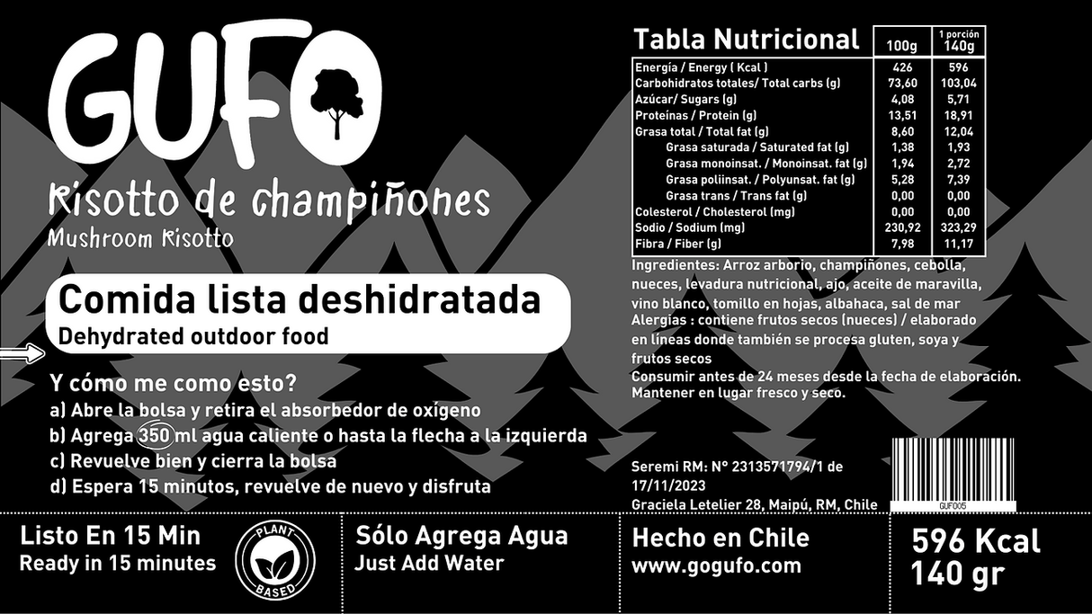 Comida Liofilizada Risotto de Champiñones