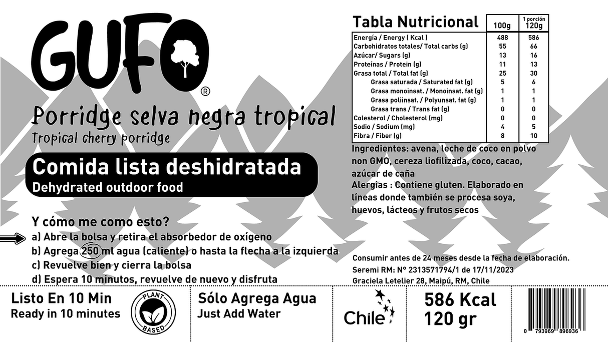 Postre Liofilizado Porridge Selva negra tropical