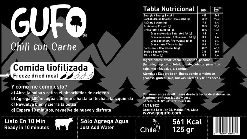 Comida Liofilizada Chili con Carne / Estofado Tex-Mex